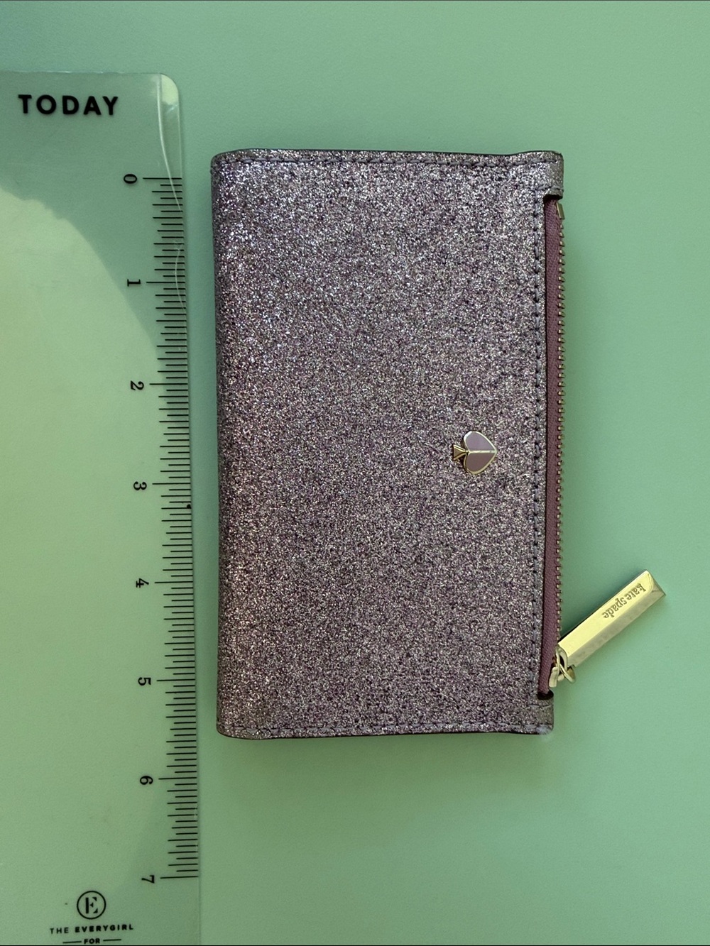 kate spade Lilac Glitter Zip Wallet with silver Accents
